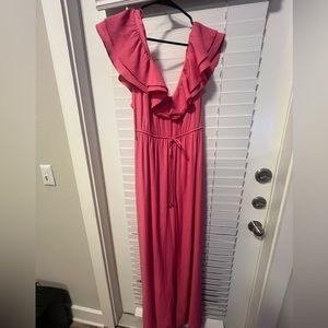 Pink off shoulder jumpsuit